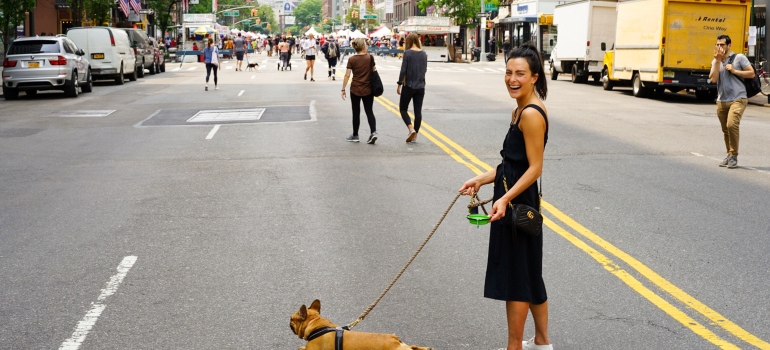 woman walking her dog