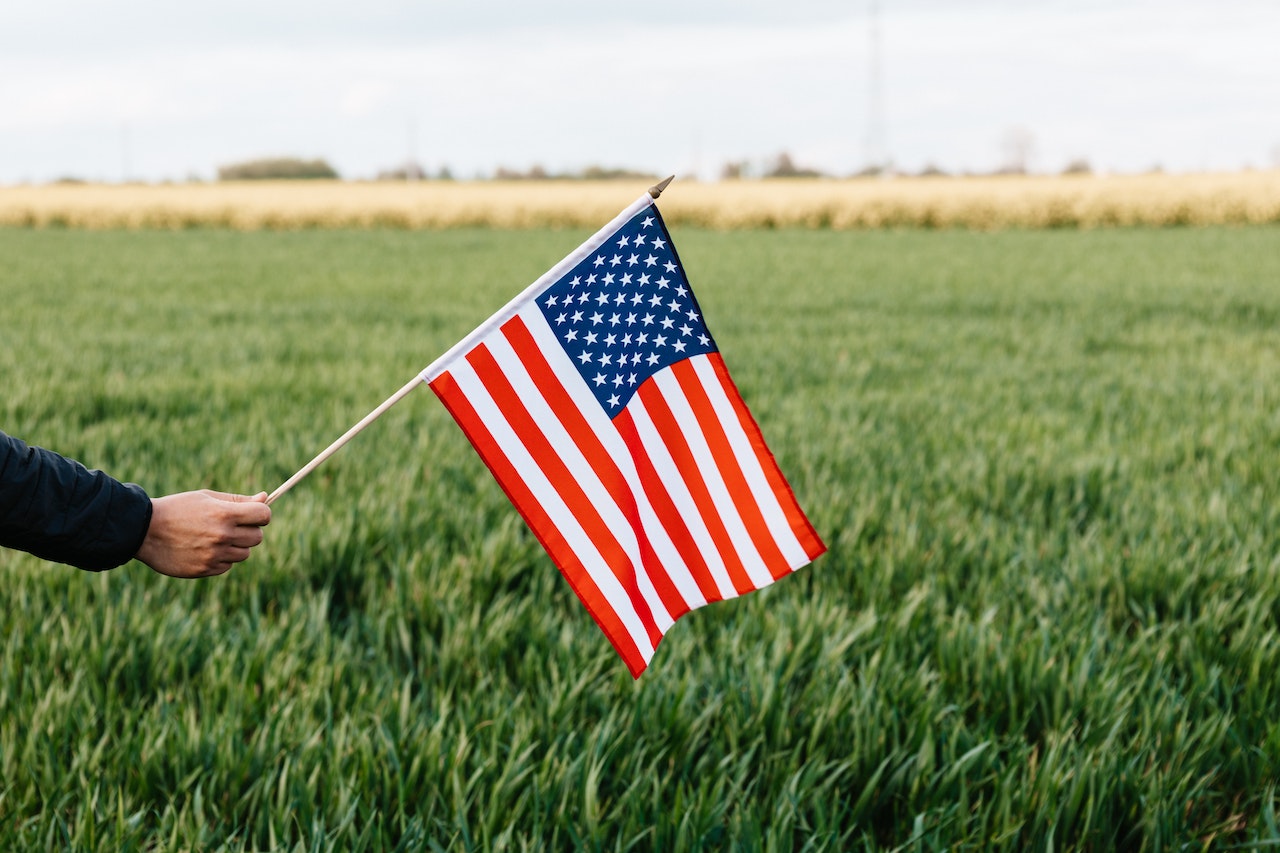 An American flag in a field
