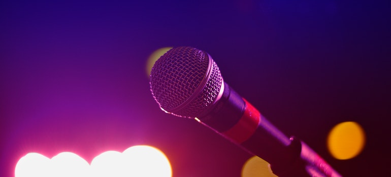A microphone on a stage;