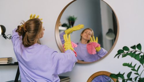 The girl is doing a spring clean of her LA home